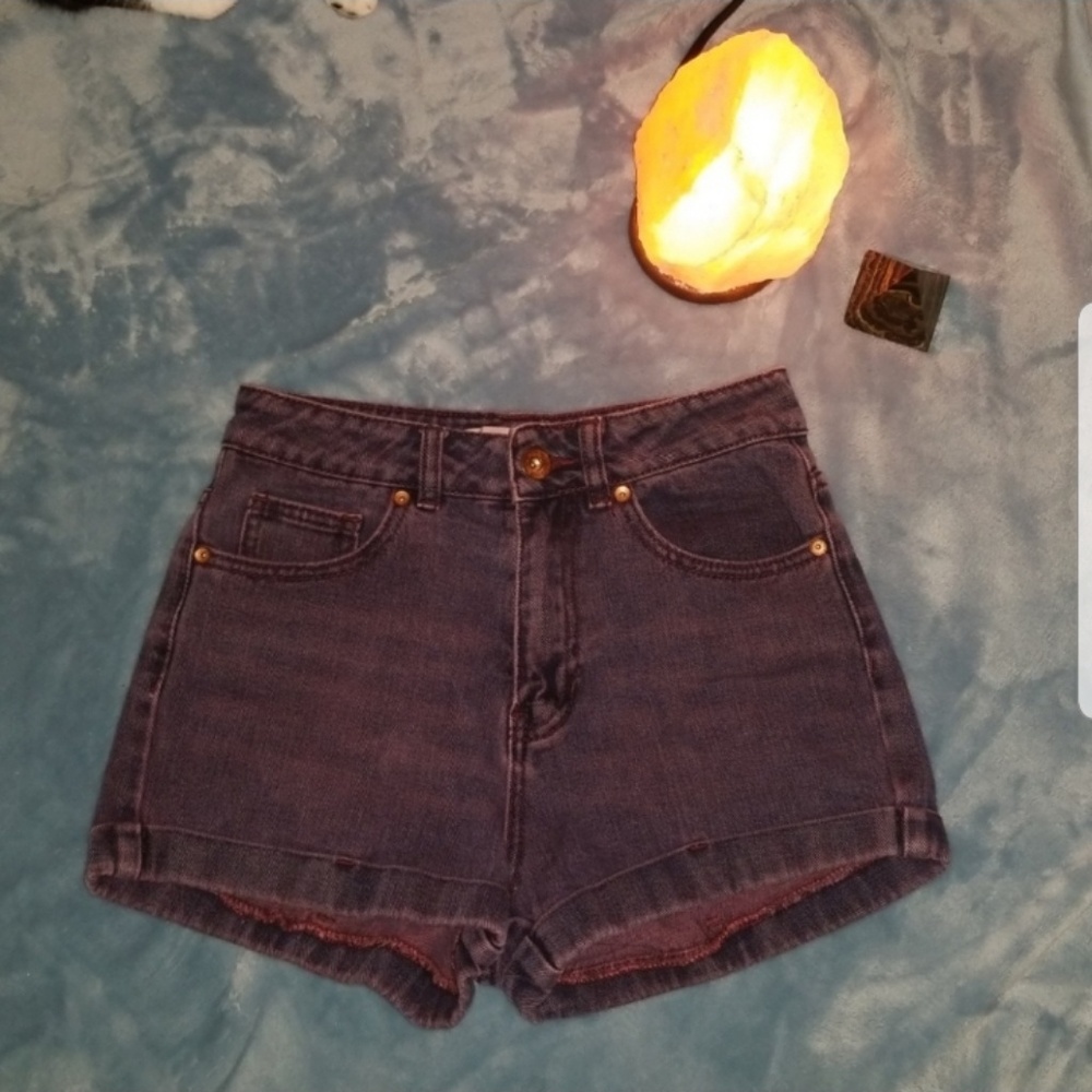 High waisted purple denim shorts